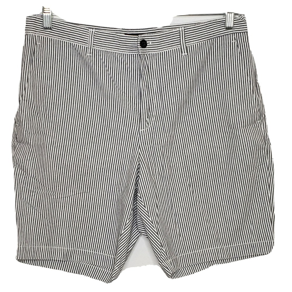 Michael Kors Mens Shorts 32 Gray White Pin Stripe Flat Front Casual Cotton Chino